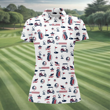 Patriotic USA Funny Womens Golf Polo Shirt, Patriotic Golf Shirt, USA Golf Shirt, Custom Ladies Golf Shirt