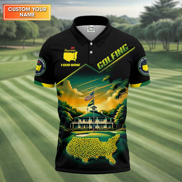 Custom Augusta Golf Course Polo Shirt, Golfing Apparel, Mens Golf Gift, Funny Golf Shirt