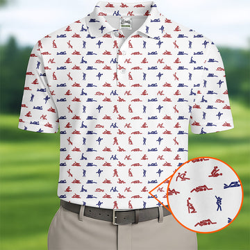 Funny Stick Figure Men's Polo Shirt, Funny Sex Position Golf Polo, Fun Men Golf Shirts, Men Golf Gift