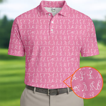 Funny Stick Figure Men's Golf Shirt, Pink Golf Shirt, Golf Shirts For Men, Fun Golf Shirt For Men