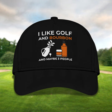 I Like Golf And Bourbon Embroidered Baseball Cap, Golf Hat, Dad Golf Gift