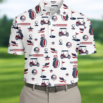 Patriotic USA Men's Golf Polo Shirt, Men's 4th Of July Shirts, USA Golf Shirt, Gifts For Golfing Dad