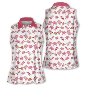 Cowgirl Sleeveless Womens Golf Shirts, Women's White Golf Shirt, Womens Golf Polo Shirts, Womens Golf Tops