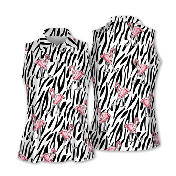 Flamingo Zebra Womens Sleeveless Golf Shirts, Flamingo Patterned Golf Shirts, Golf Gifts For Women