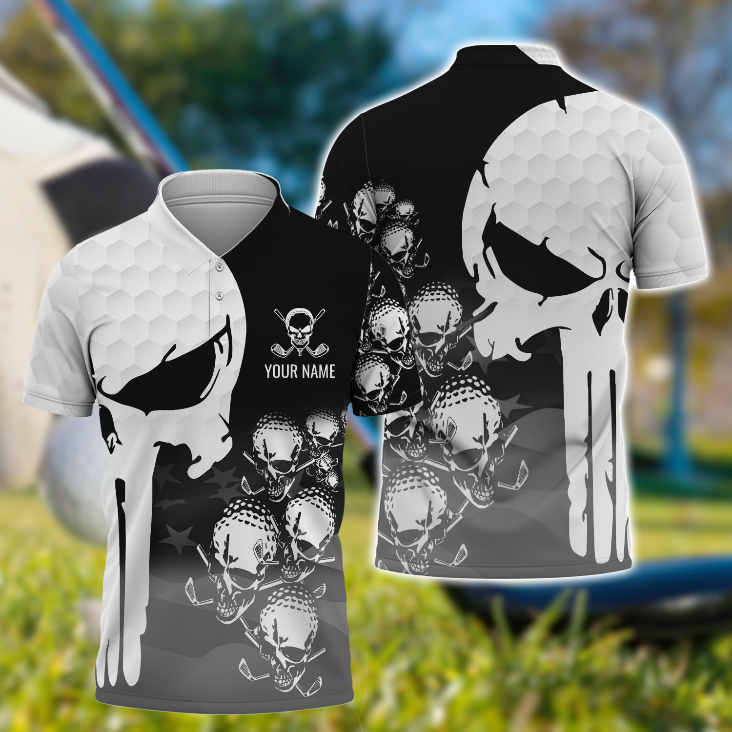 Punisher Skull Golf Polo Shirt, Skull 3D Art Shirt, Golfing Apparel, Gift For Golfers