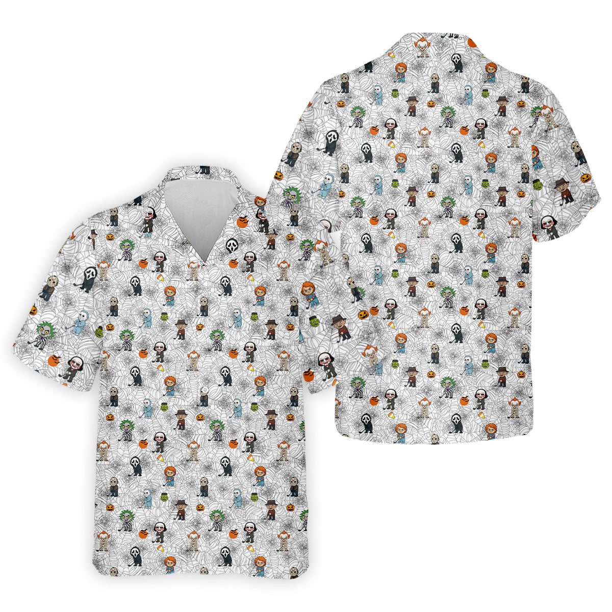 Funny Horror Character White Golf Polo Shirt, Horror Movie Shirt, Halloween Golf Shirt, Fun Golf Polos For Men