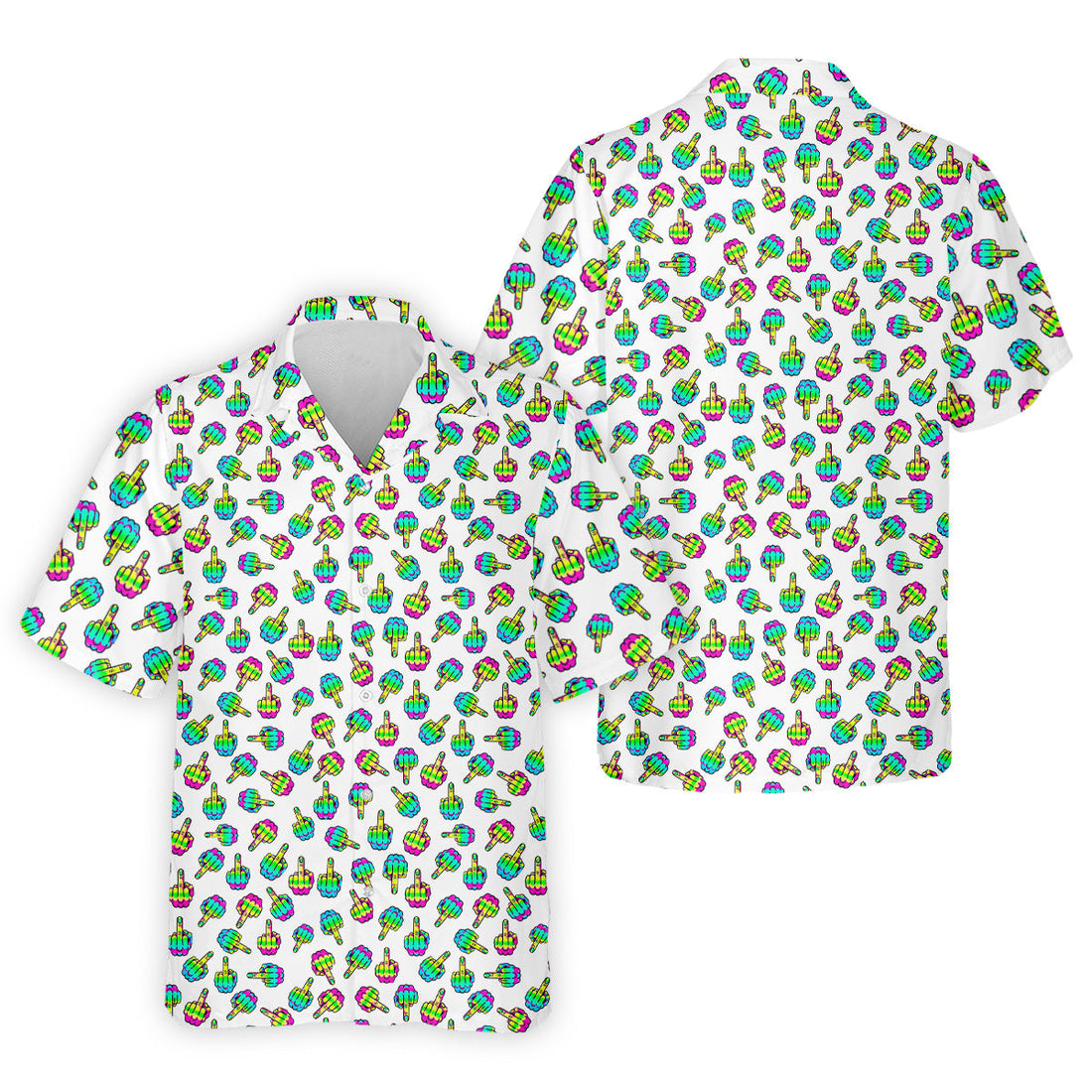 Neon Middle Finger Men Fun Golf Shirts, White Golf Polo, Cool Golf Gifts, Golfing Apparel