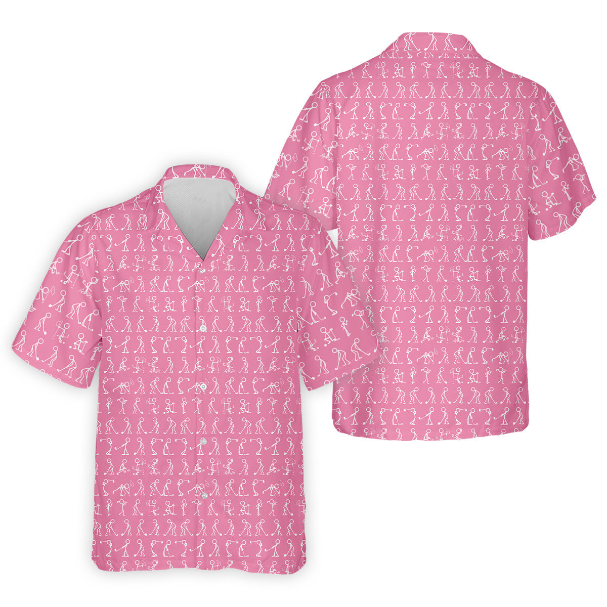 Funny Stick Figure Men's Golf Shirt, Pink Golf Shirt, Golf Shirts For Men, Fun Golf Shirt For Men