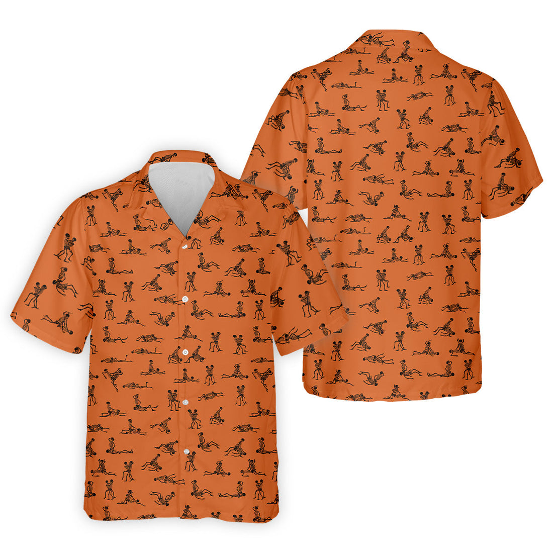 Orange And White Funny Skeleton Sex Position Golf Shirt, Halloween Gift Idea, Fun Golf Shirts For Men, Polo For Men