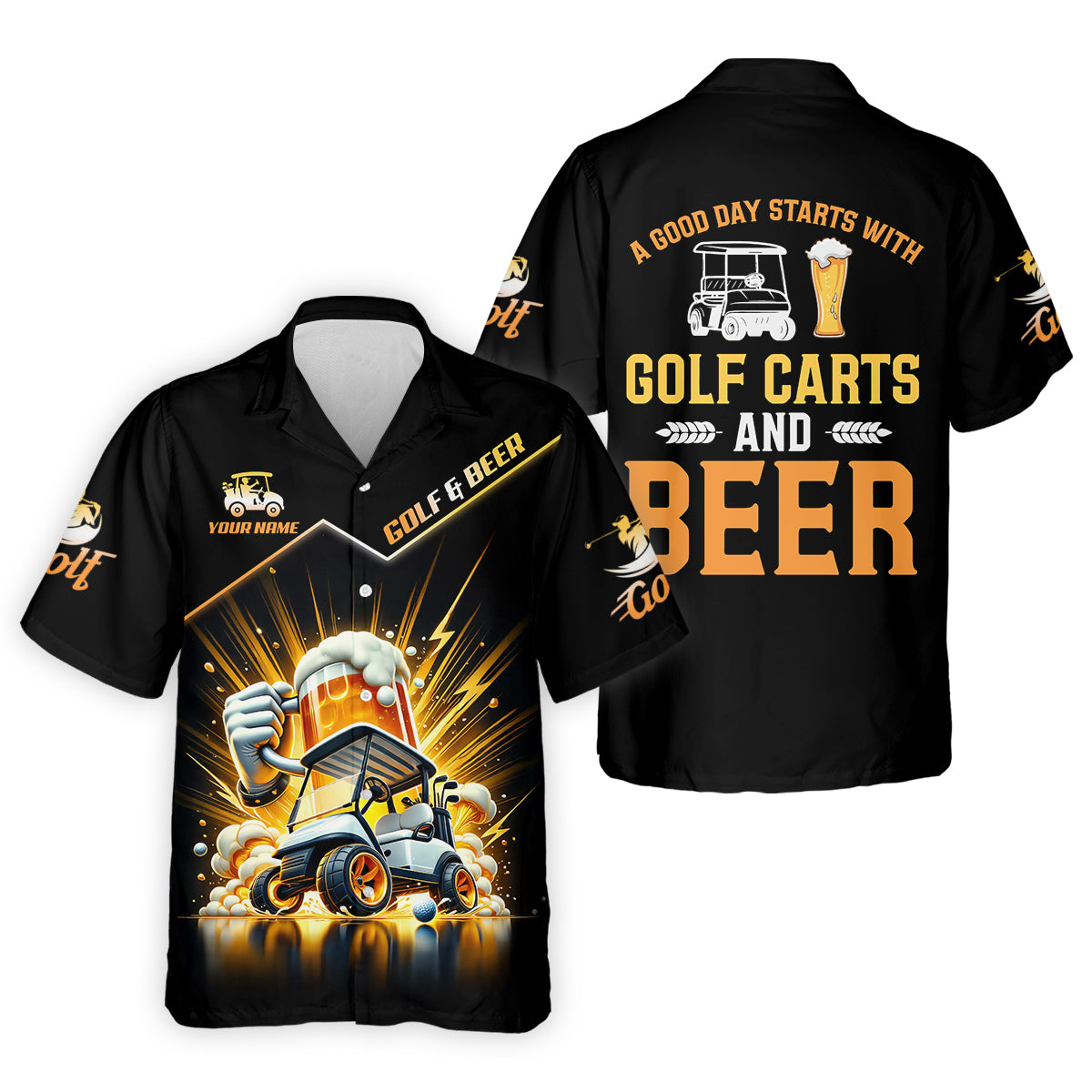 A Good Day Starts With Golf Carts And Beer Custom Funny Golf Polo Shirt, Dad Golf Gifts