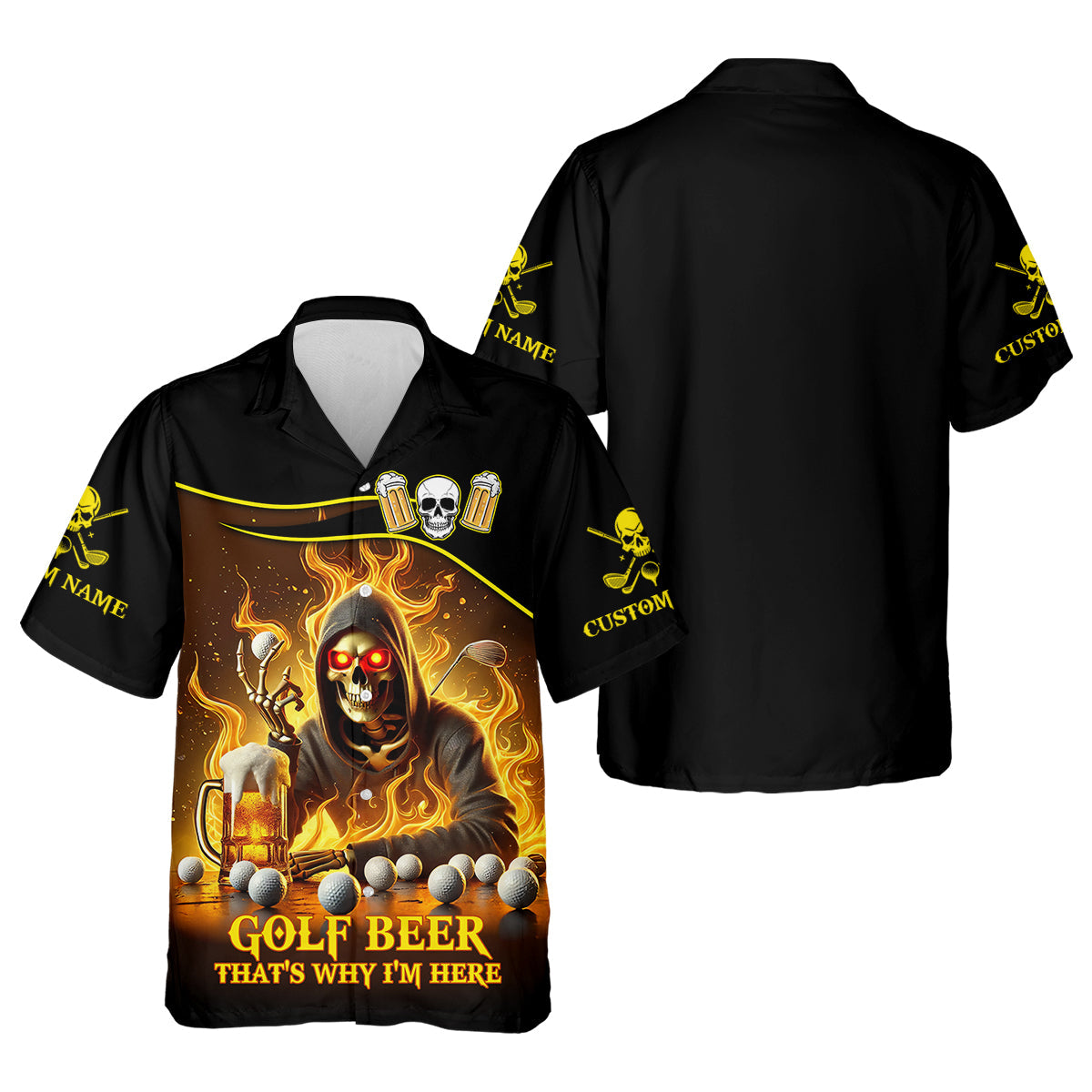 Golf Beer Custom Men's Golf Polo Shirt, Funny Skull Golf Shirt, Dad Golf Gift
