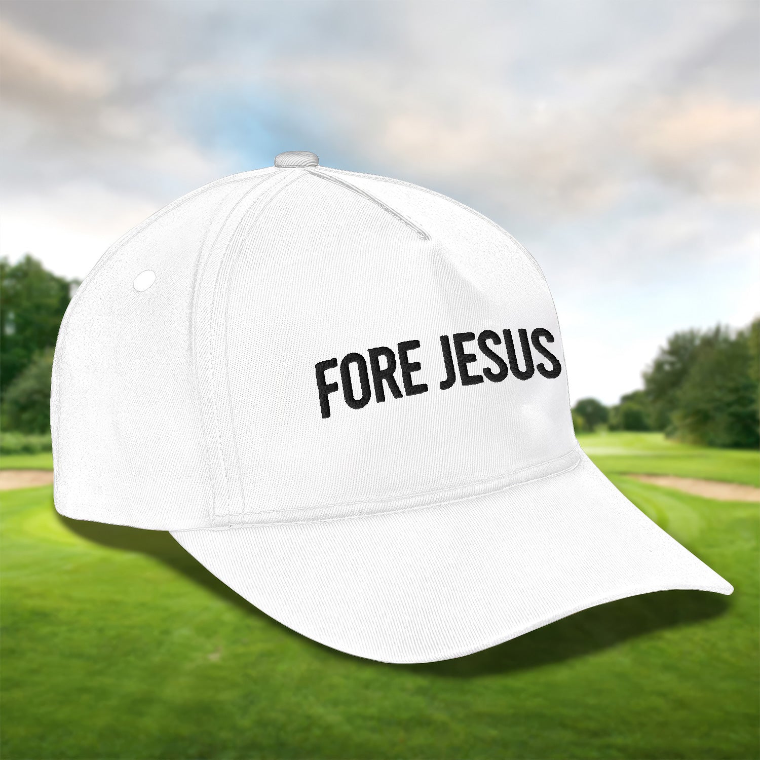 Fore Jesus Black Embroidered Baseball Cap, Funny Dad Hat, Christmas Golf Gift