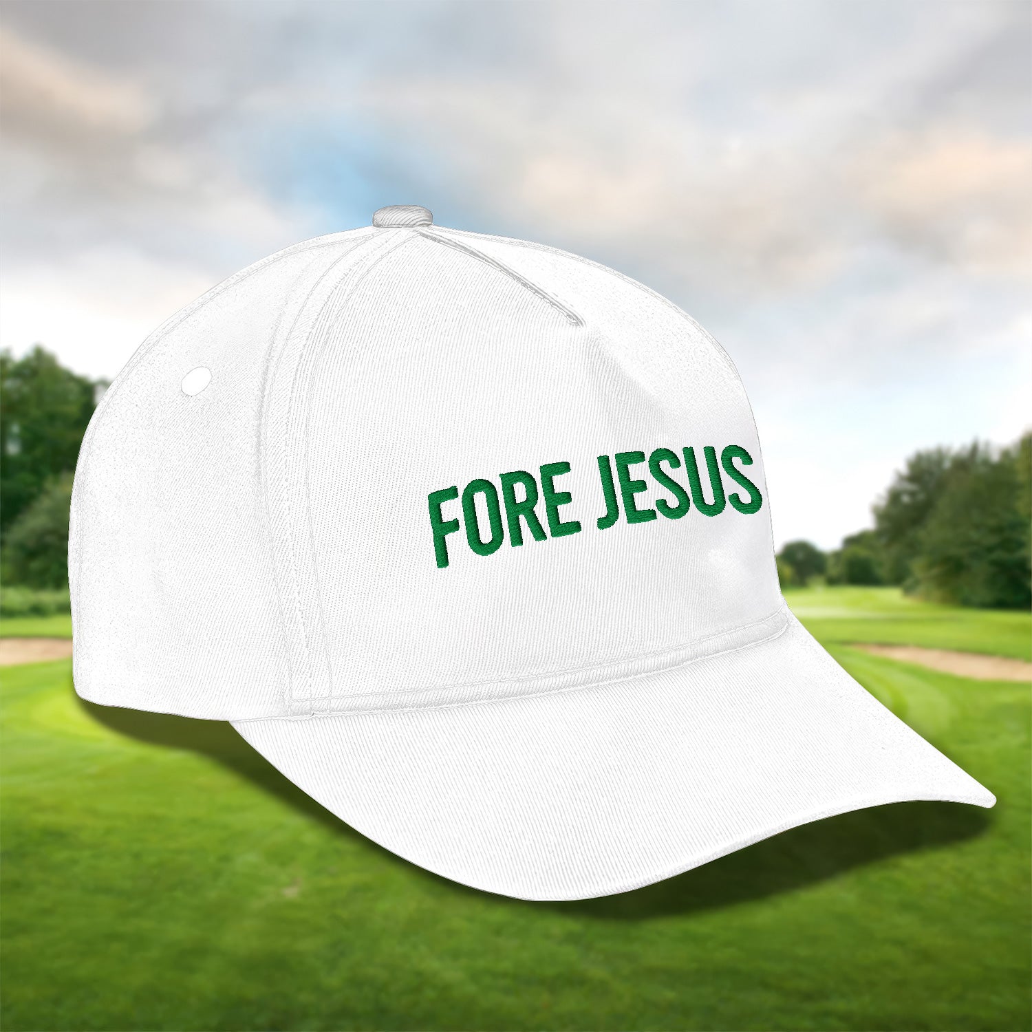 Fore Jesus Green Embroidered Baseball Cap, Funny Dad Hat, Christmas Golf Gift