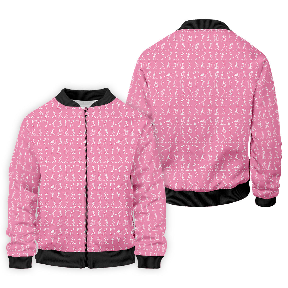 Funny Stick Figure Men's Golf Shirt, Pink Golf Shirt, Golf Shirts For Men, Fun Golf Shirt For Men