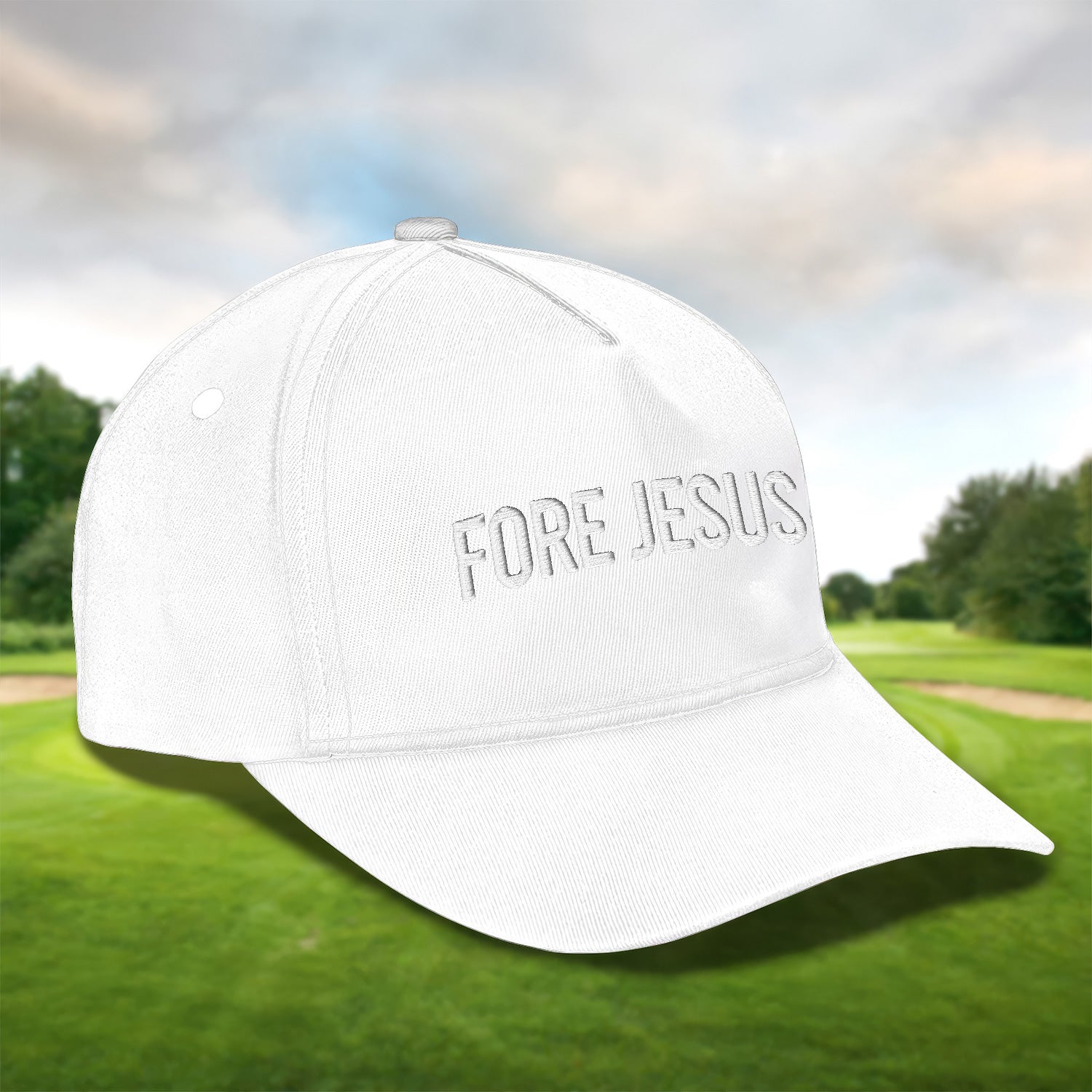 Fore Jesus White Embroidered Baseball Cap, Funny Dad Hat, Christmas Golf Gift