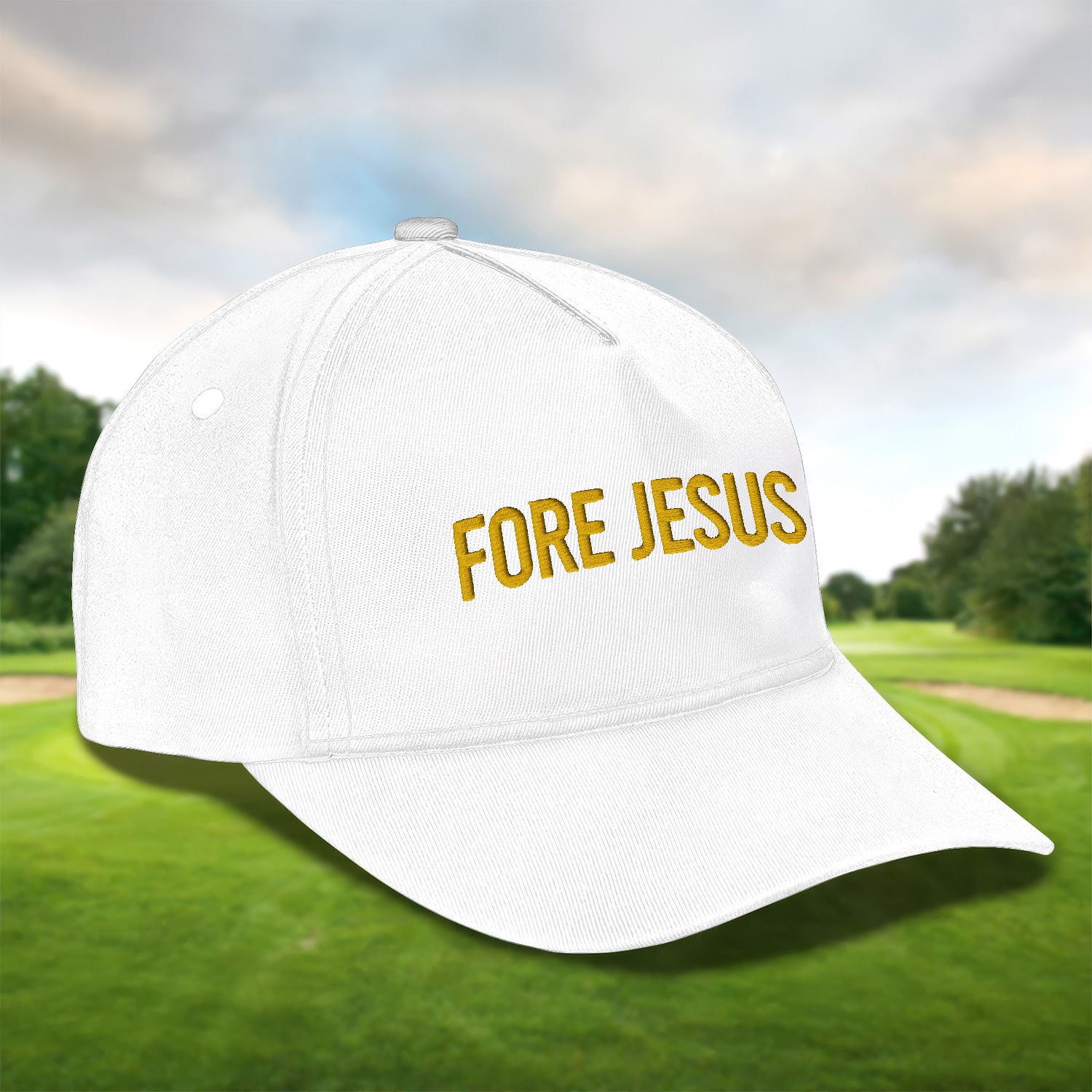 Fore Jesus Yellow Embroidered Baseball Cap, Funny Dad Hat, Christmas Golf Gift