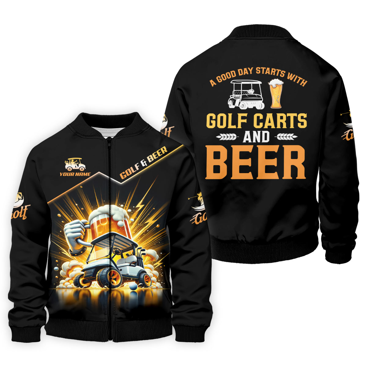 A Good Day Starts With Golf Carts And Beer Custom Funny Golf Polo Shirt, Dad Golf Gifts