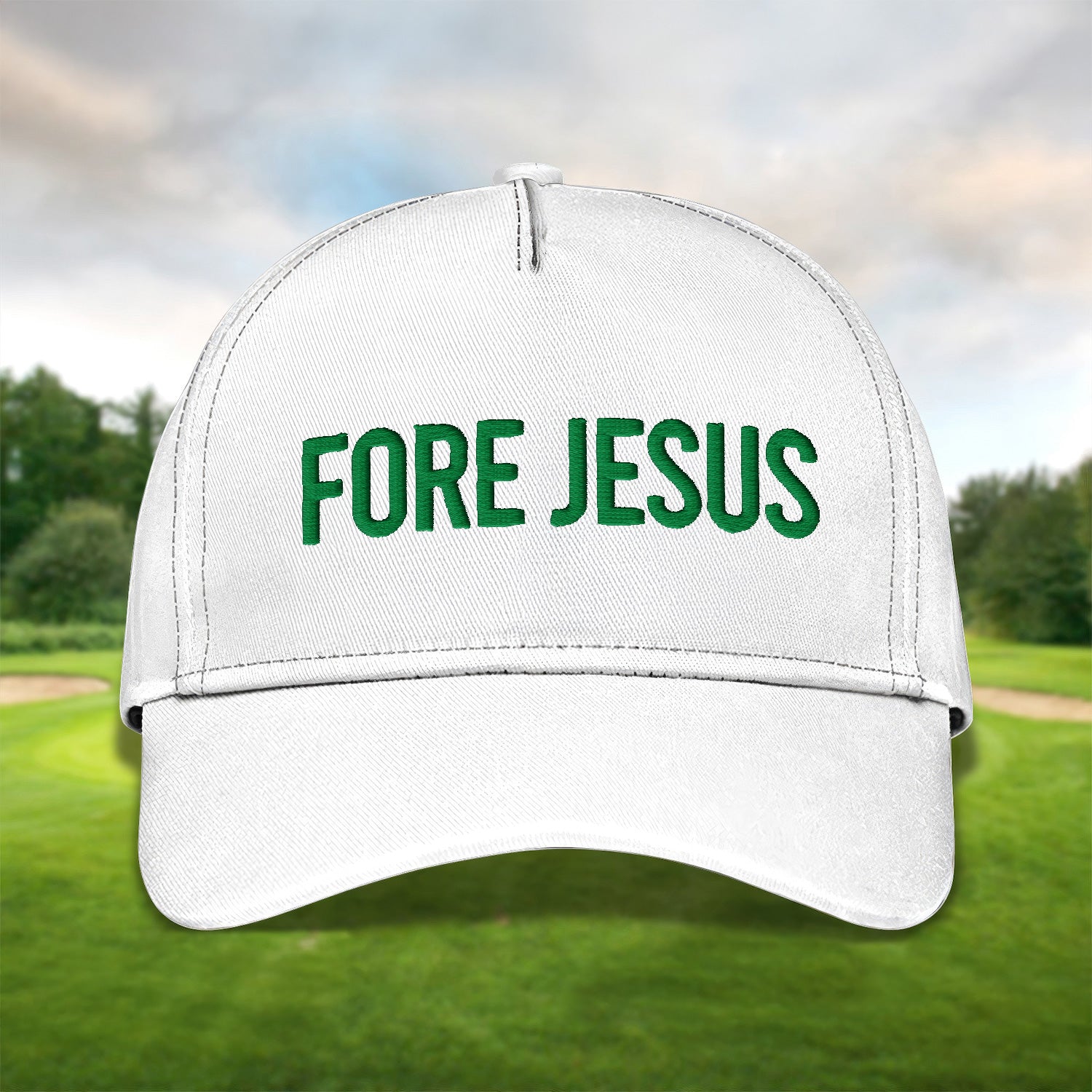 Fore Jesus Green Embroidered Baseball Cap, Funny Dad Hat, Christmas Golf Gift