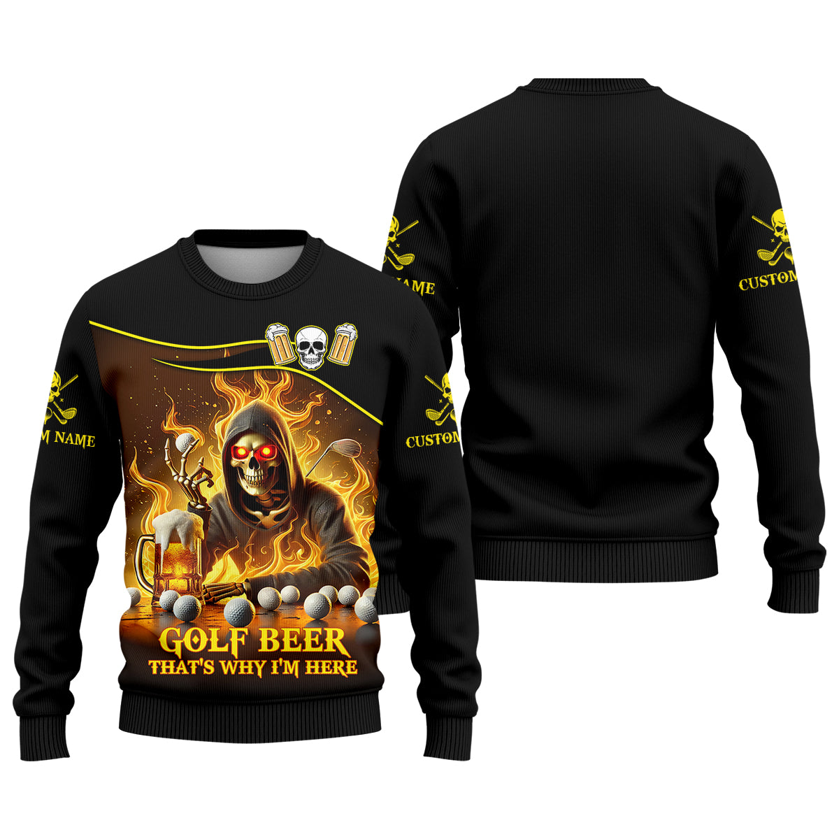 Golf Beer Custom Men's Golf Polo Shirt, Funny Skull Golf Shirt, Dad Golf Gift