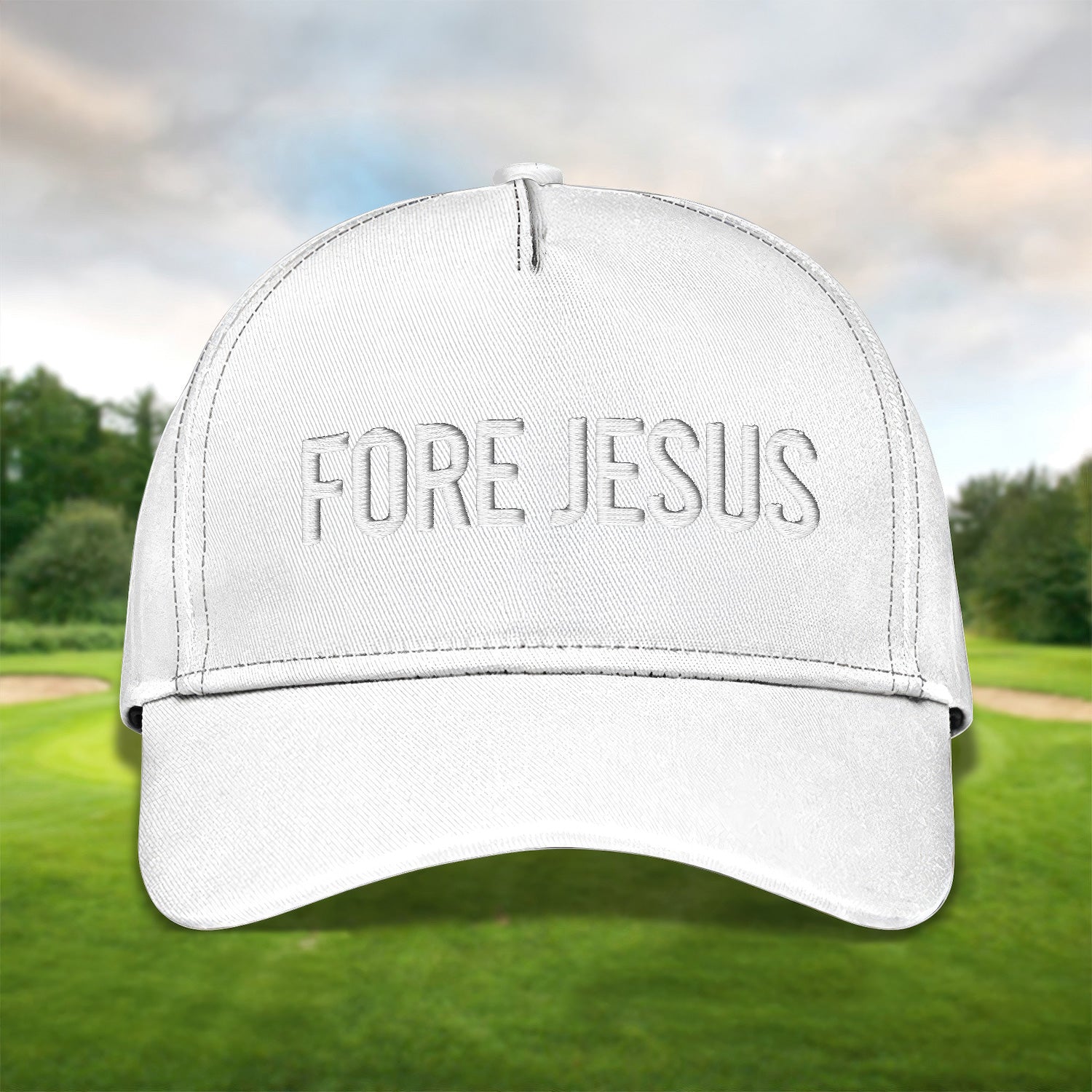 Fore Jesus White Embroidered Baseball Cap, Funny Dad Hat, Christmas Golf Gift