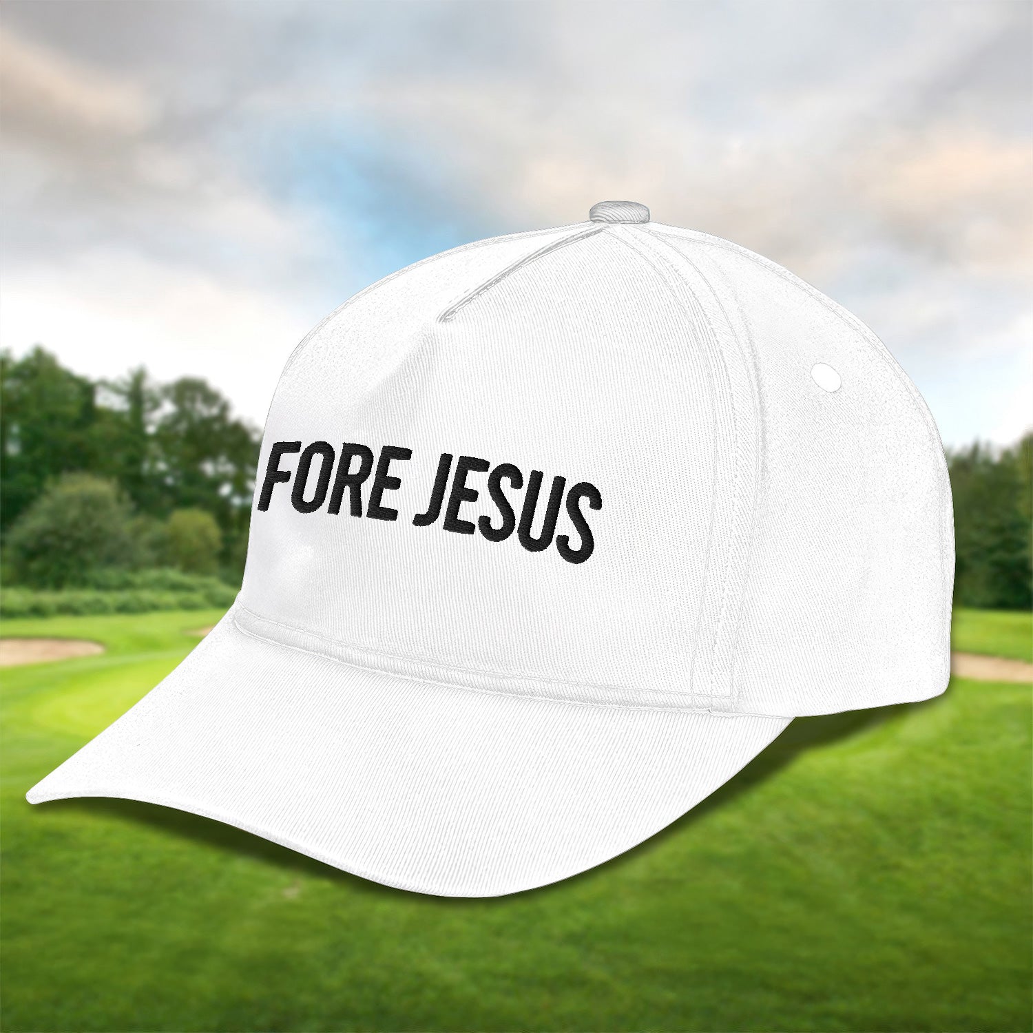 Fore Jesus Black Embroidered Baseball Cap, Funny Dad Hat, Christmas Golf Gift