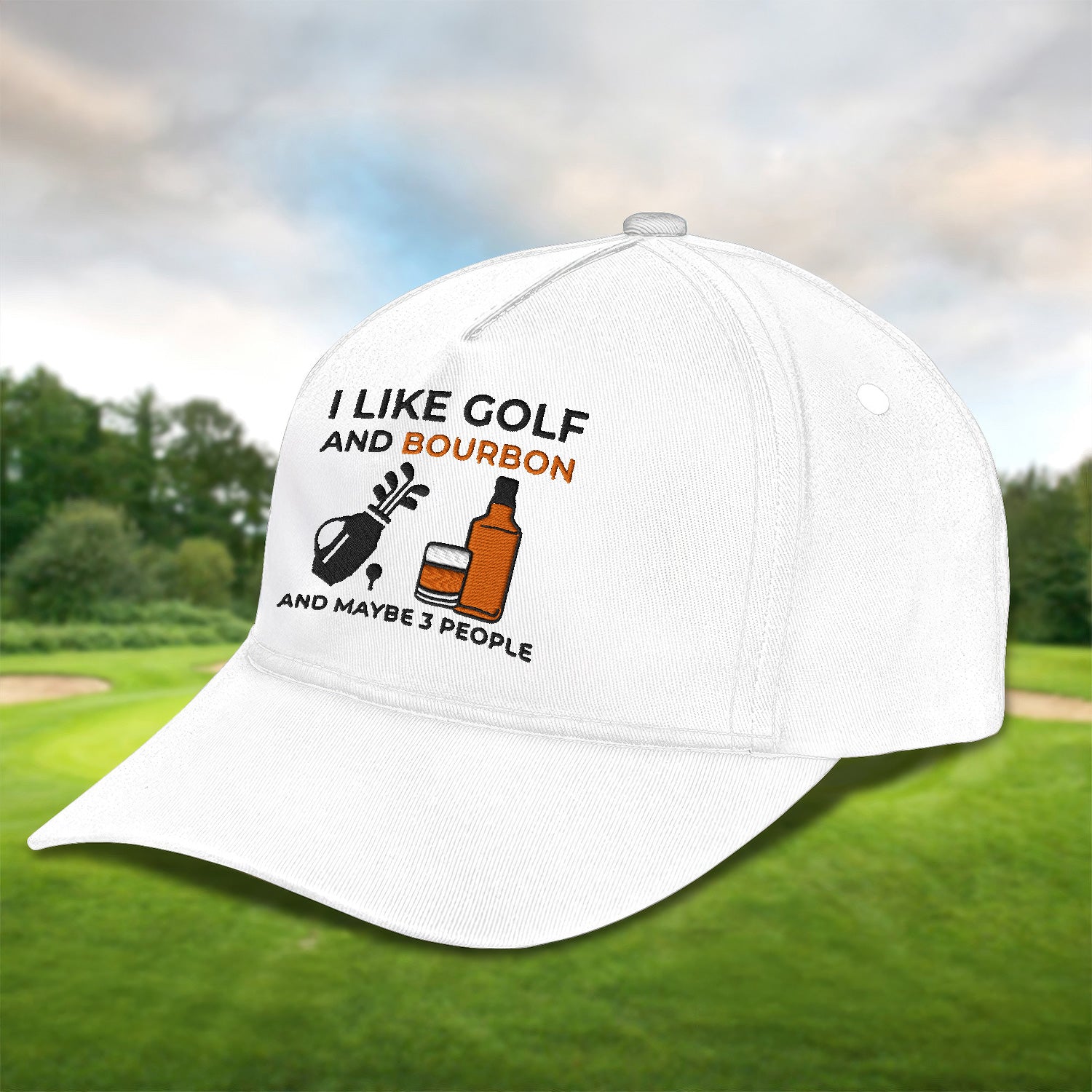 I Like Golf And Bourbon Embroidered Baseball Cap, Golf Hat, Dad Golf Gift