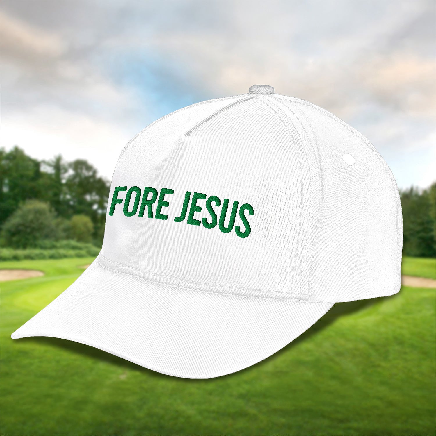 Fore Jesus Green Embroidered Baseball Cap, Funny Dad Hat, Christmas Golf Gift