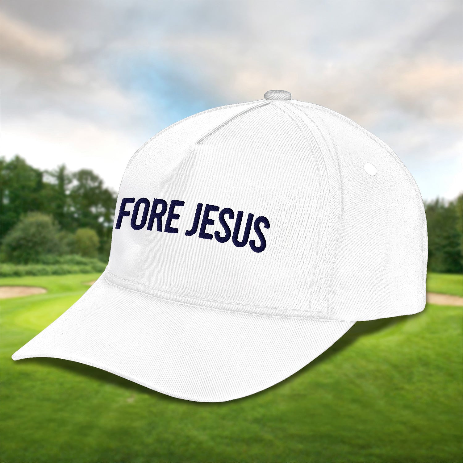 Fore Jesus Navy Embroidered Baseball Cap, Funny Dad Hat, Christmas Golf Gift