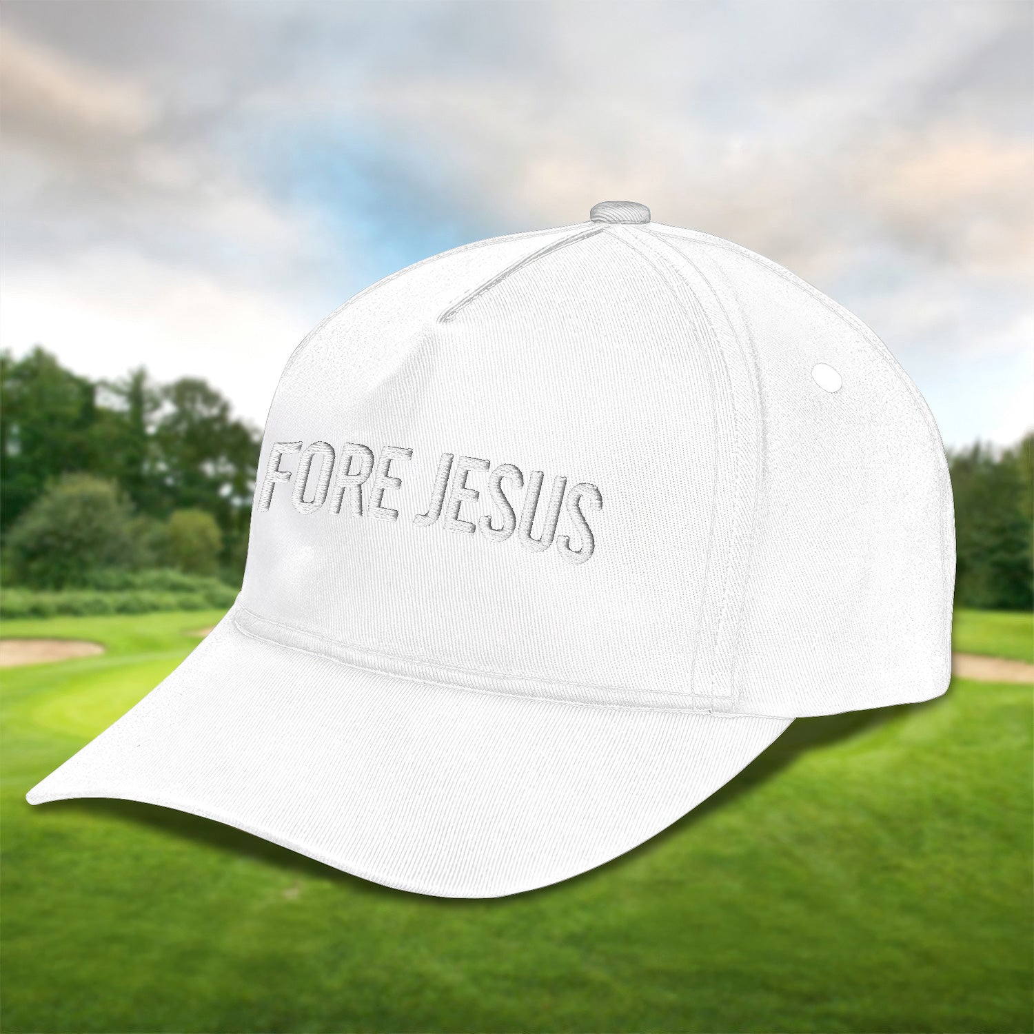 Fore Jesus White Embroidered Baseball Cap, Funny Dad Hat, Christmas Golf Gift