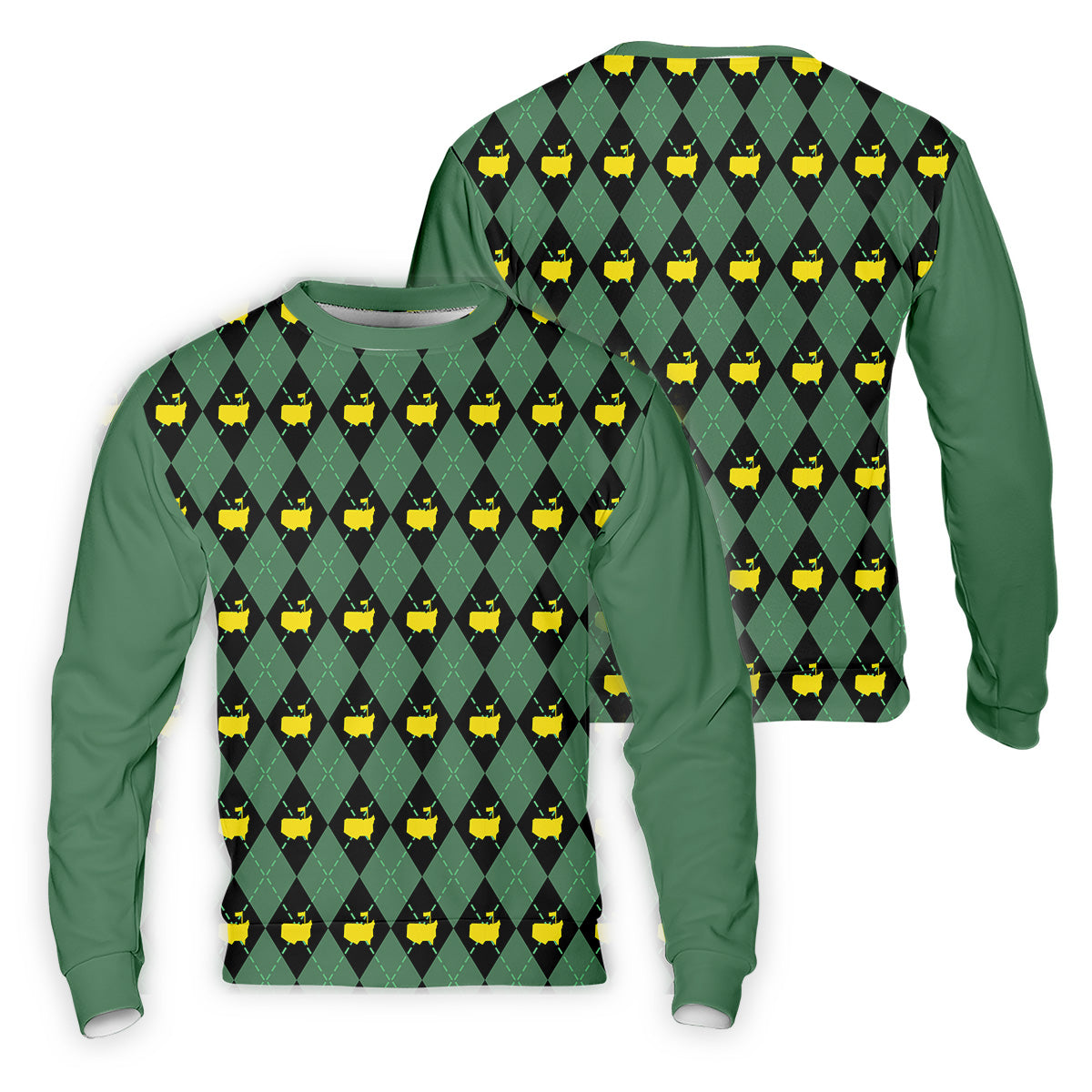 Green and Black Classic Argyle Golf Tops For Men, Mens Golf Polo Shirts, Golfing Apparel