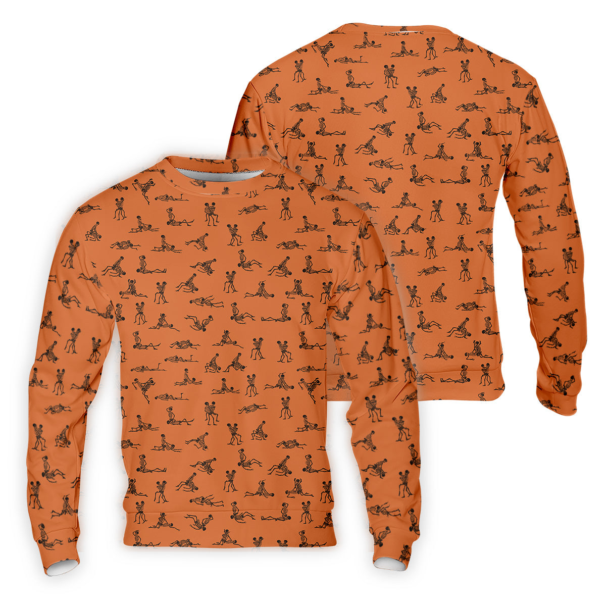 Orange Funny Skeleton Sex Position Golf Shirt, Halloween Gift Idea, Fun Golf Shirts For Men, Unique Gift For Golfer
