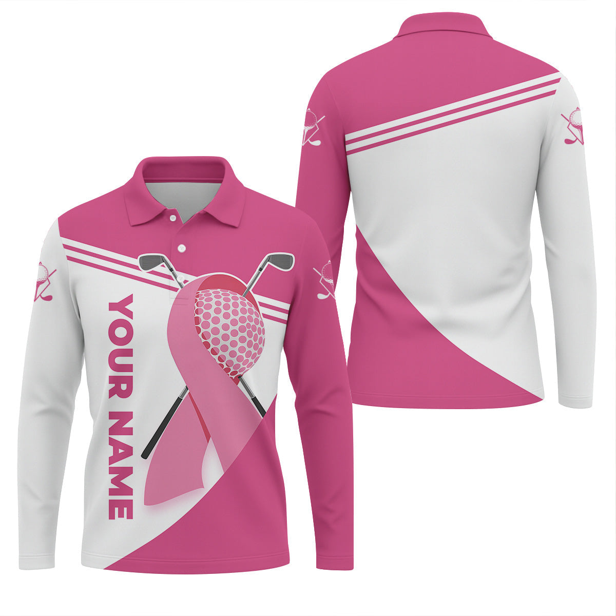 Breast Cancer Pink Men's Golf Polo Shirt, Golf Shirts For Men, Breast Cancer Awareness Shirt