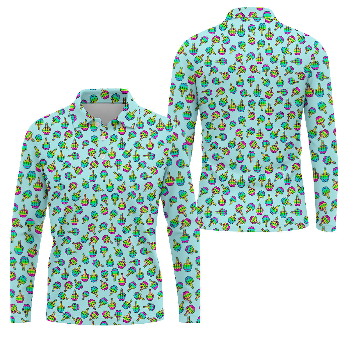 Neon Middle Finger Fun Men's Golf Polos, Fun Golf Shirts For Men, Cool Golf Gifts, Polo For Men