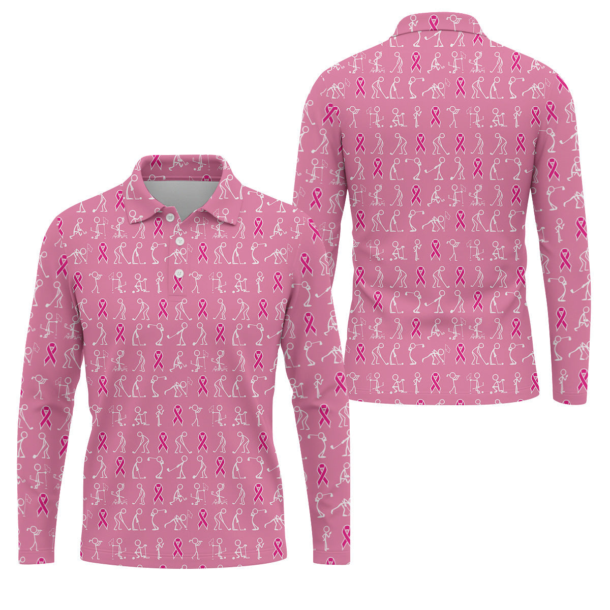 Funny Stick Figure Men's Golf Shirt, Breast Cancer Awareness Shirt, Pink Golf Shirt, Golf Shirts For Men