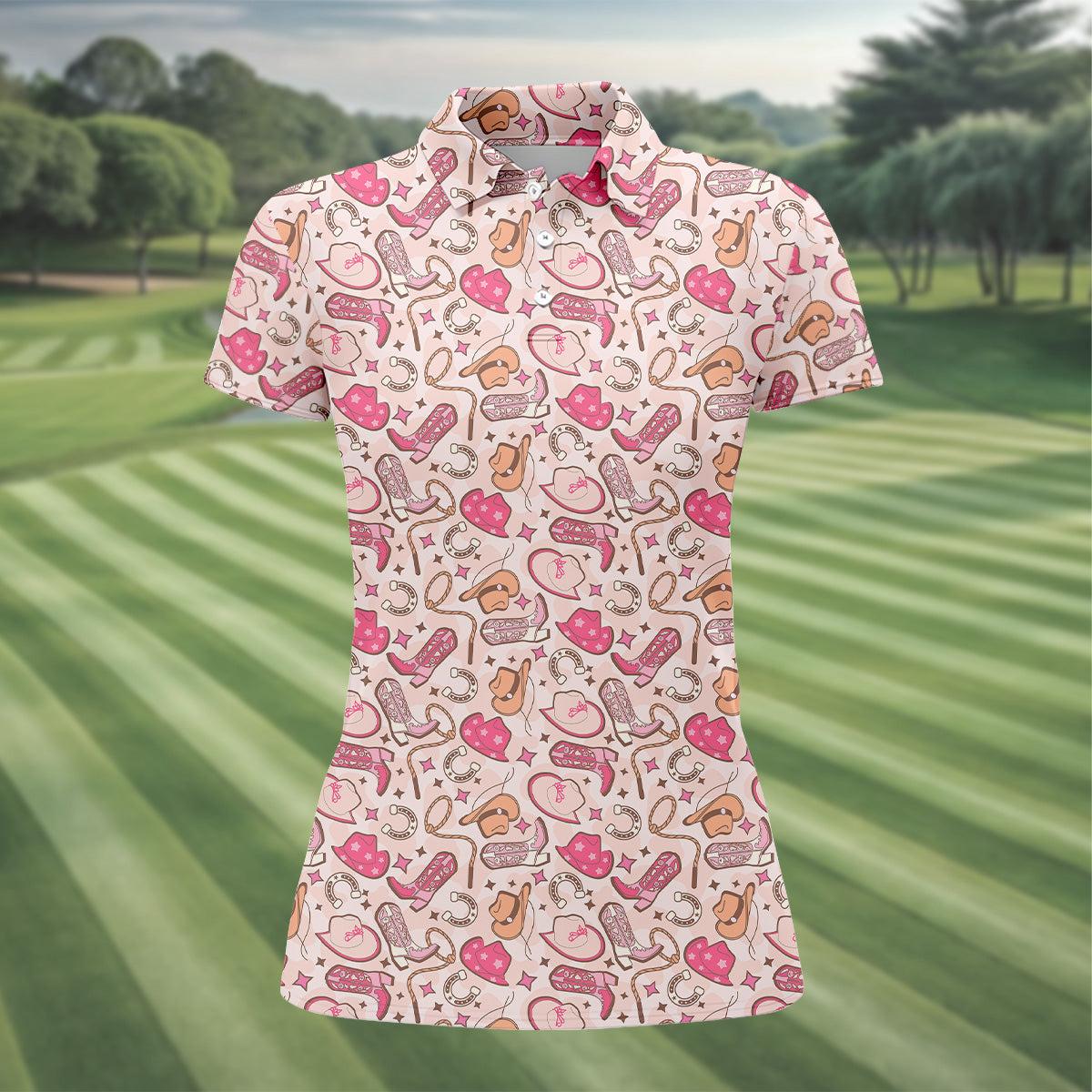 Pink Cowgirl Western Golf Shirt, Womens Sleeveless Polo, Cute Golf Outfit, Ladies Golf Shirts