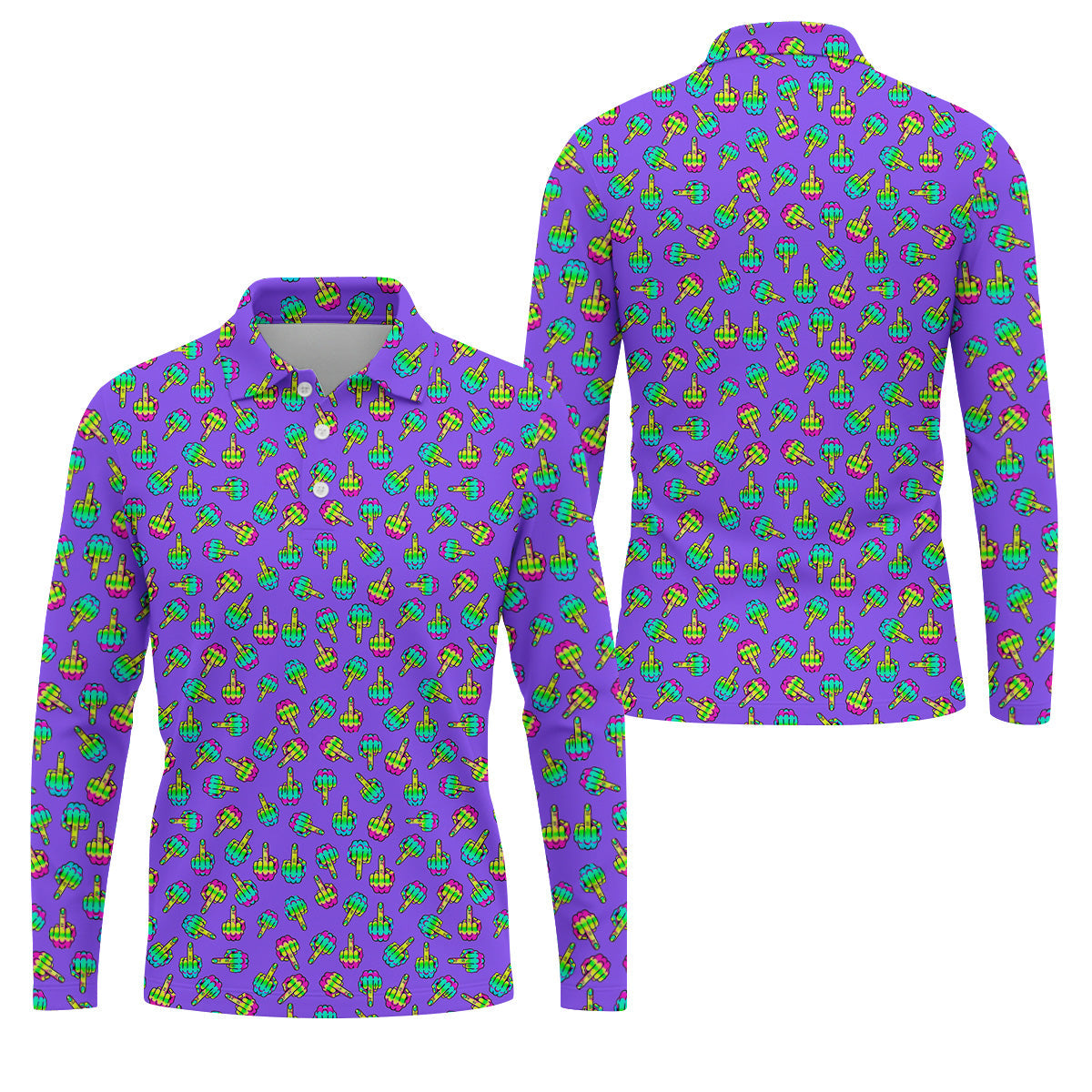Neon Middle Finger Purple Golf Shirt, Fun Golf Shirts For Men, Cool Golf Gifts, Polo For Men