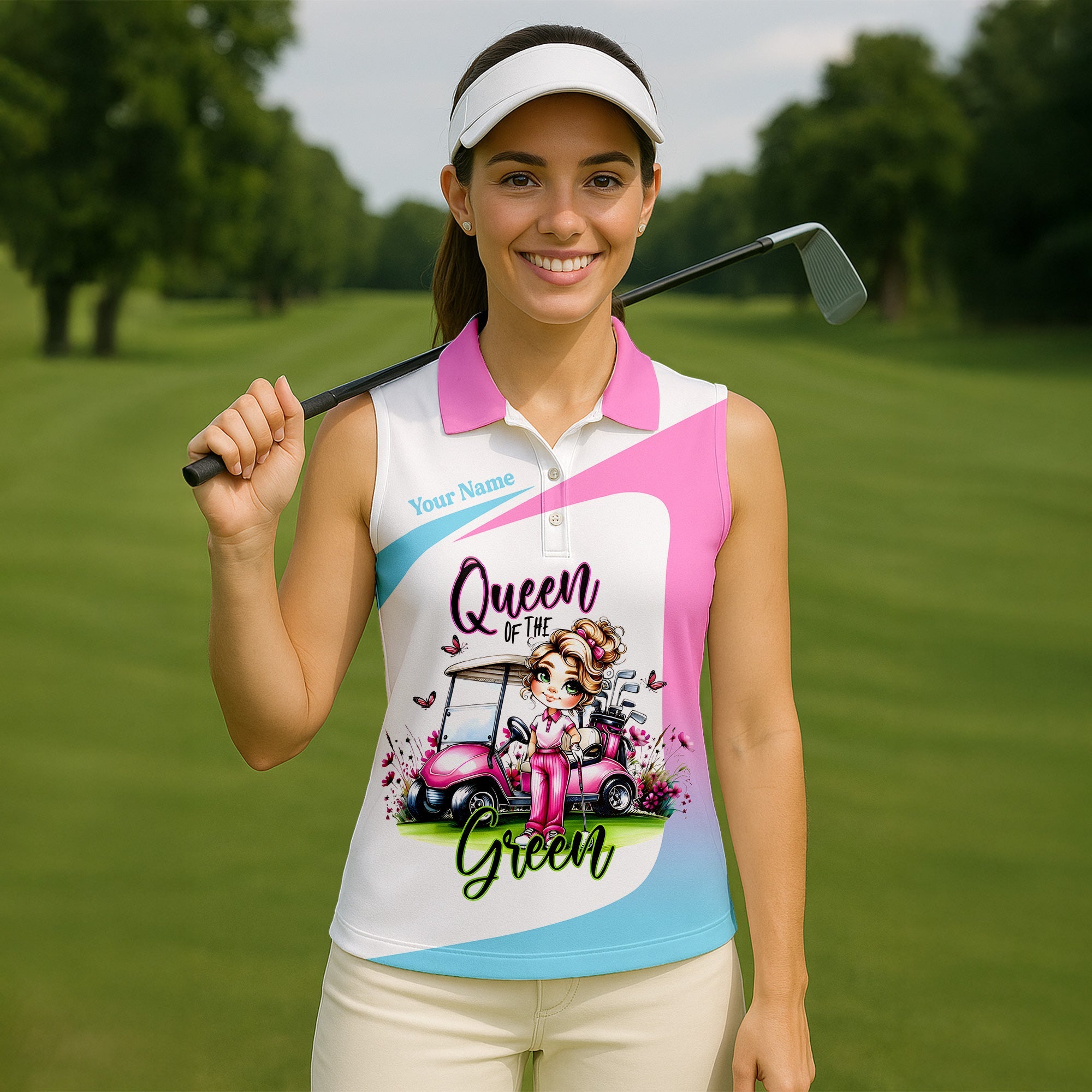 Queen Of The Green Custom Funny Womens Golf Polo Shirt, Ladies Golf Shirts, Best Golf Shirts