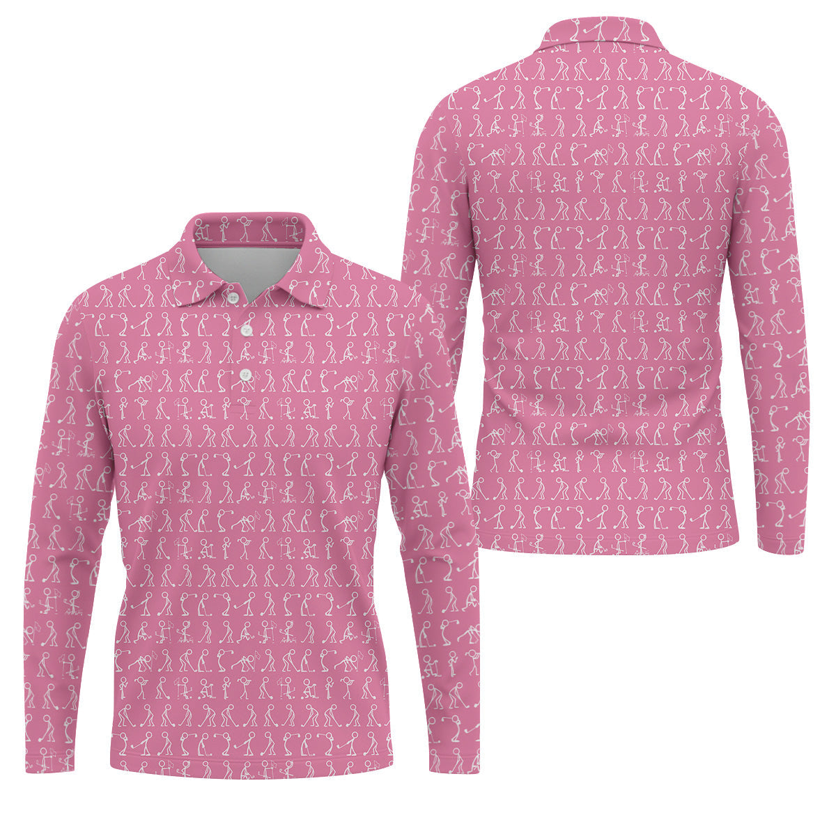 Funny Stick Figure Men's Golf Shirt, Pink Golf Shirt, Golf Shirts For Men, Fun Golf Shirt For Men