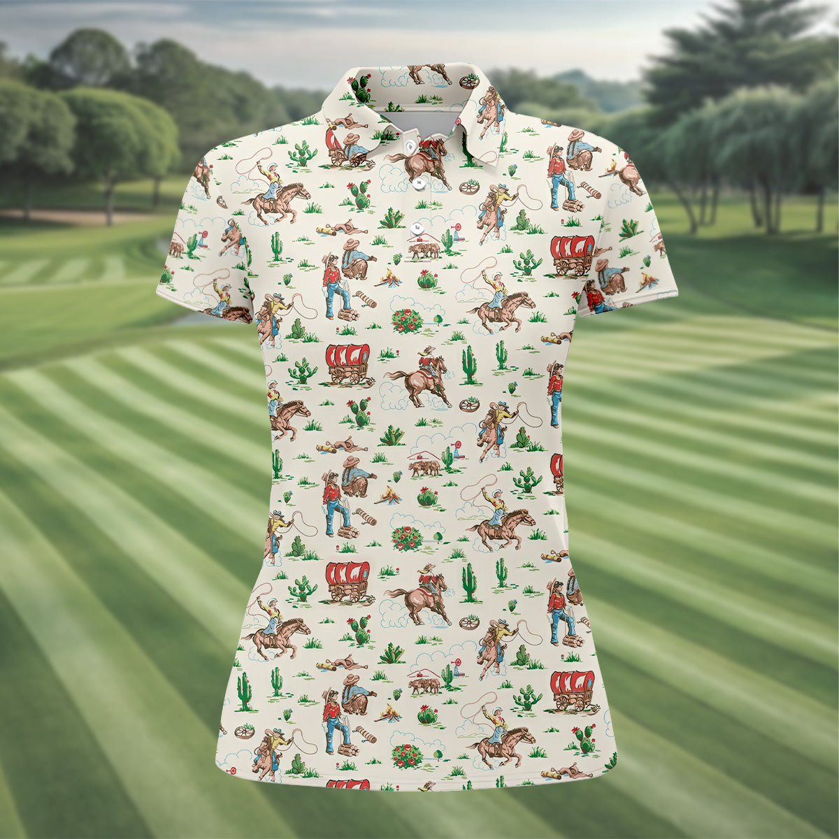 Western Cowgirl White Polo Women, Cute Golf Outfit, Matching Golf Shirt, Ladies Golf Shirts