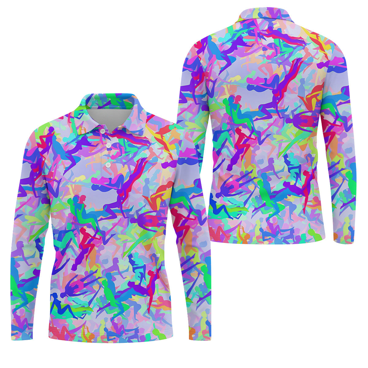 Funny Sex Positions Stick Figure Purple Neon Golf Tops For Men, Unique Gift For Golfer, Men's Golf Polo