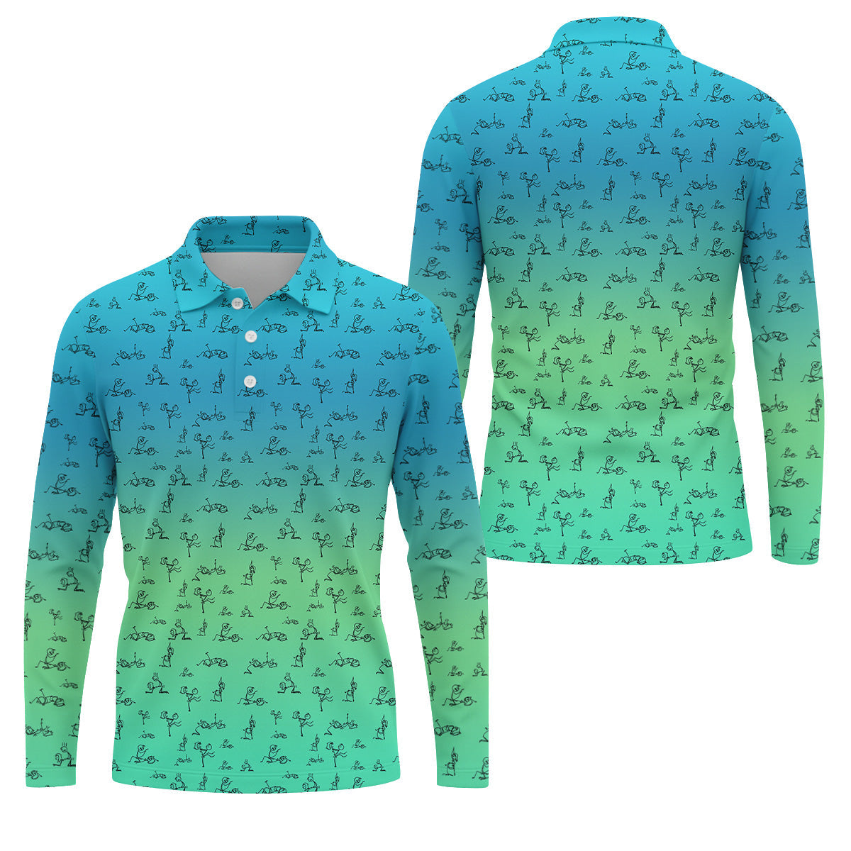 Stick Figure Couple Ombre Fun Men's Golf Polos, Unique Gift For Golfer, Golf Accessories For Men