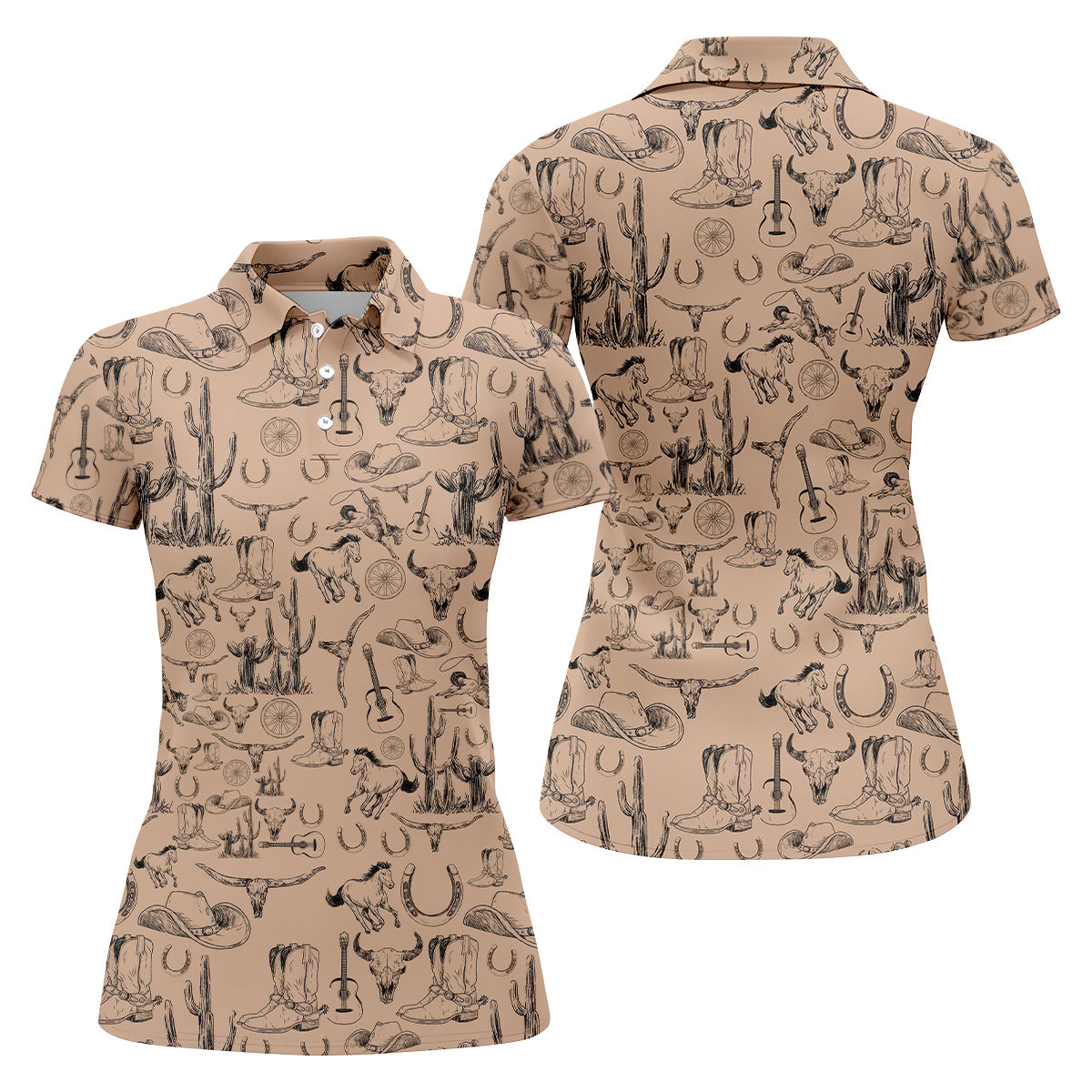 Brown Toile Western Golf Shirt, Women's Golf Long Sleeve, Ladies Sleeveless Tops, Women's Polo Shirt