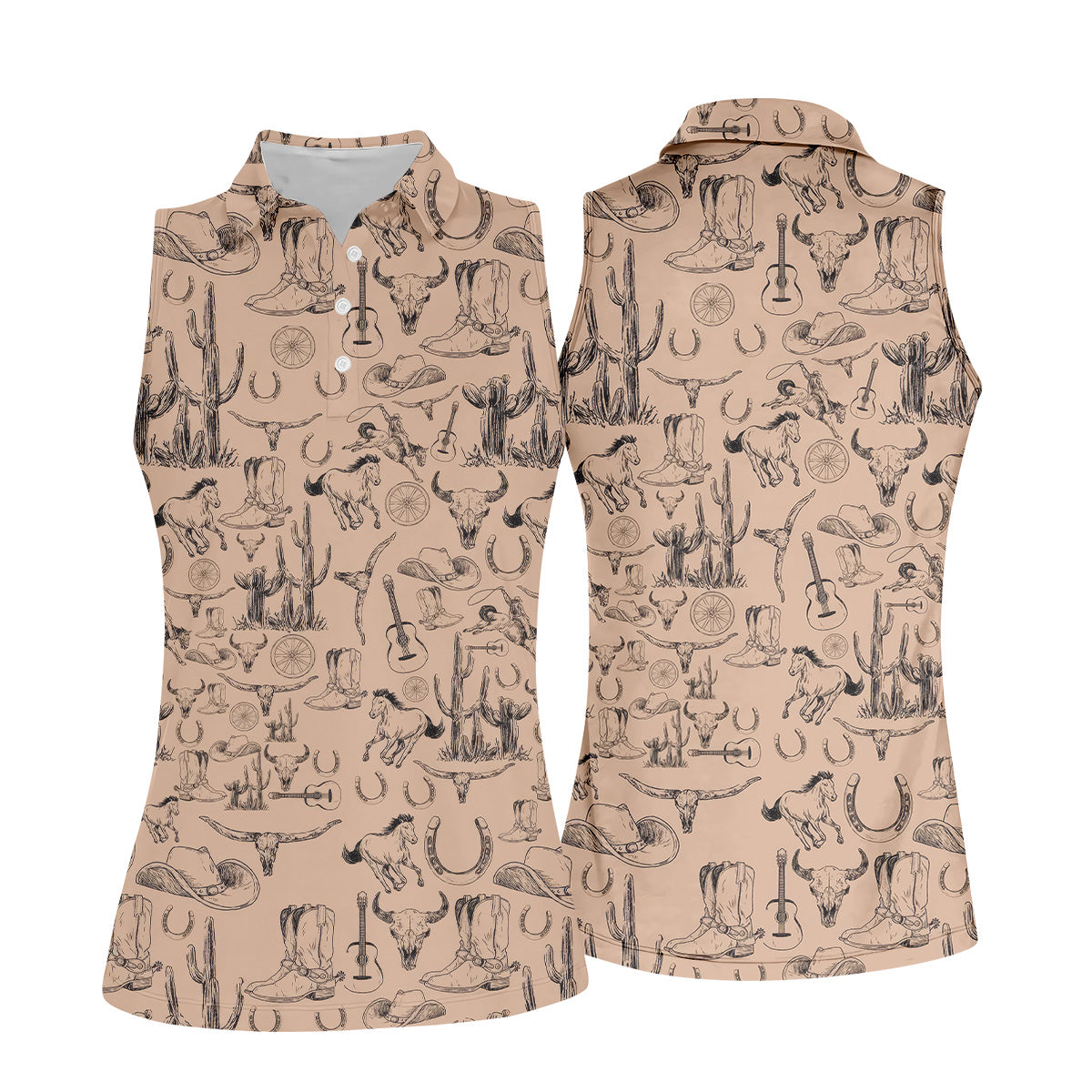 Brown Toile Western Golf Shirt, Women's Golf Long Sleeve, Ladies Sleeveless Tops, Women's Polo Shirt