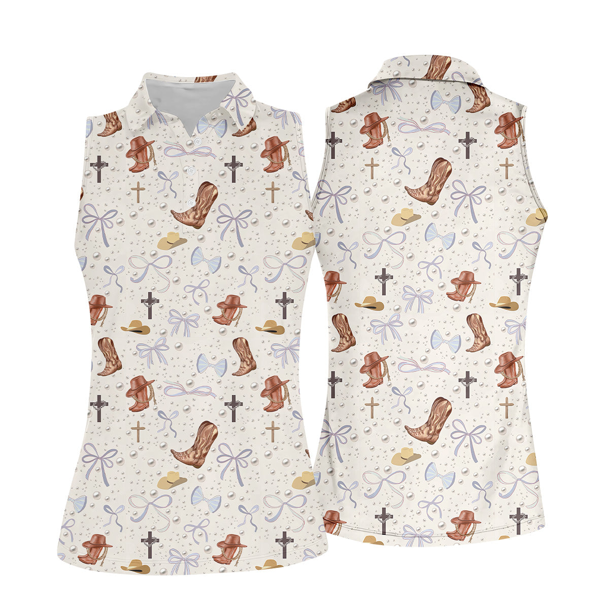 Coquette Pattern Western Golf Shirt, Cute Golf Outfit, White Polo Women, Ladies Golf Shirts