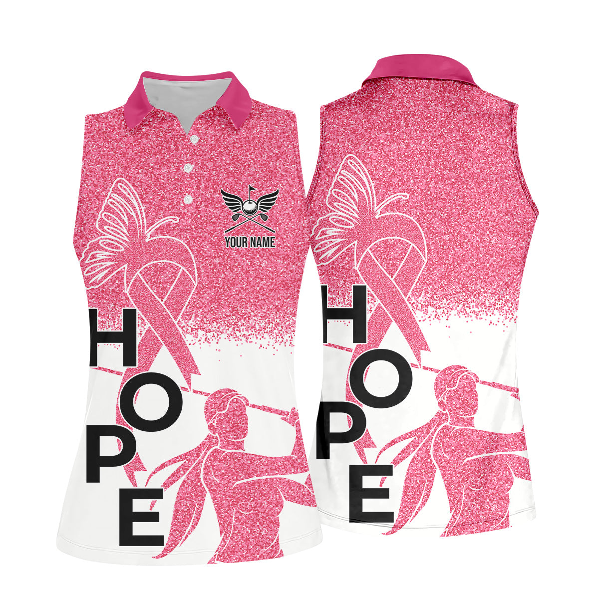 Hope Breast Cancer Golf Shirt, Breast Cancer Support Shirts, Ladies Golf Shirt, Womens Sleeveless Polo Shirt