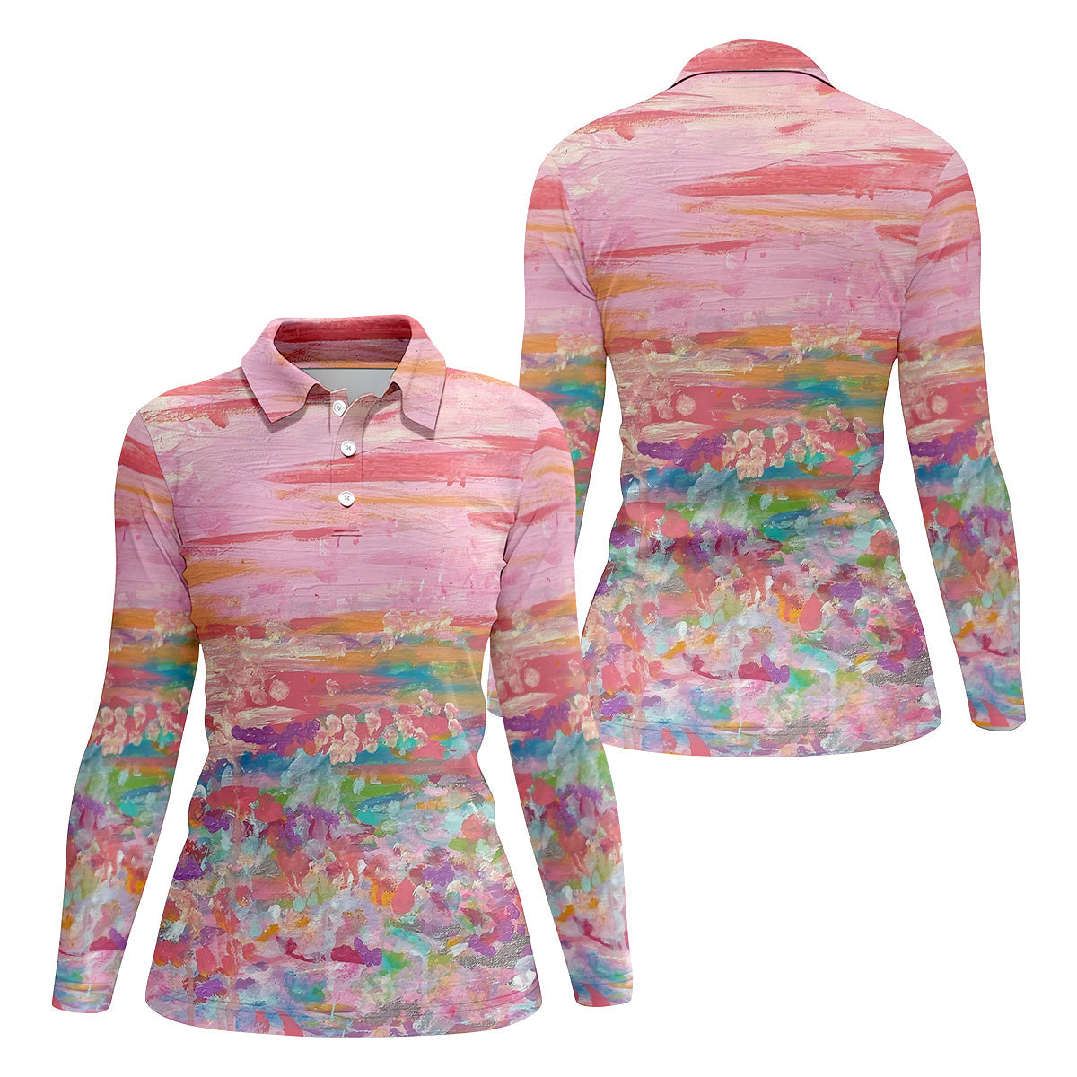 Ombre Colorful Breast Cancer Golf Shirt, Couple Golf Shirt, Matching Golf Shirt, His And Hers Golf Shirts
