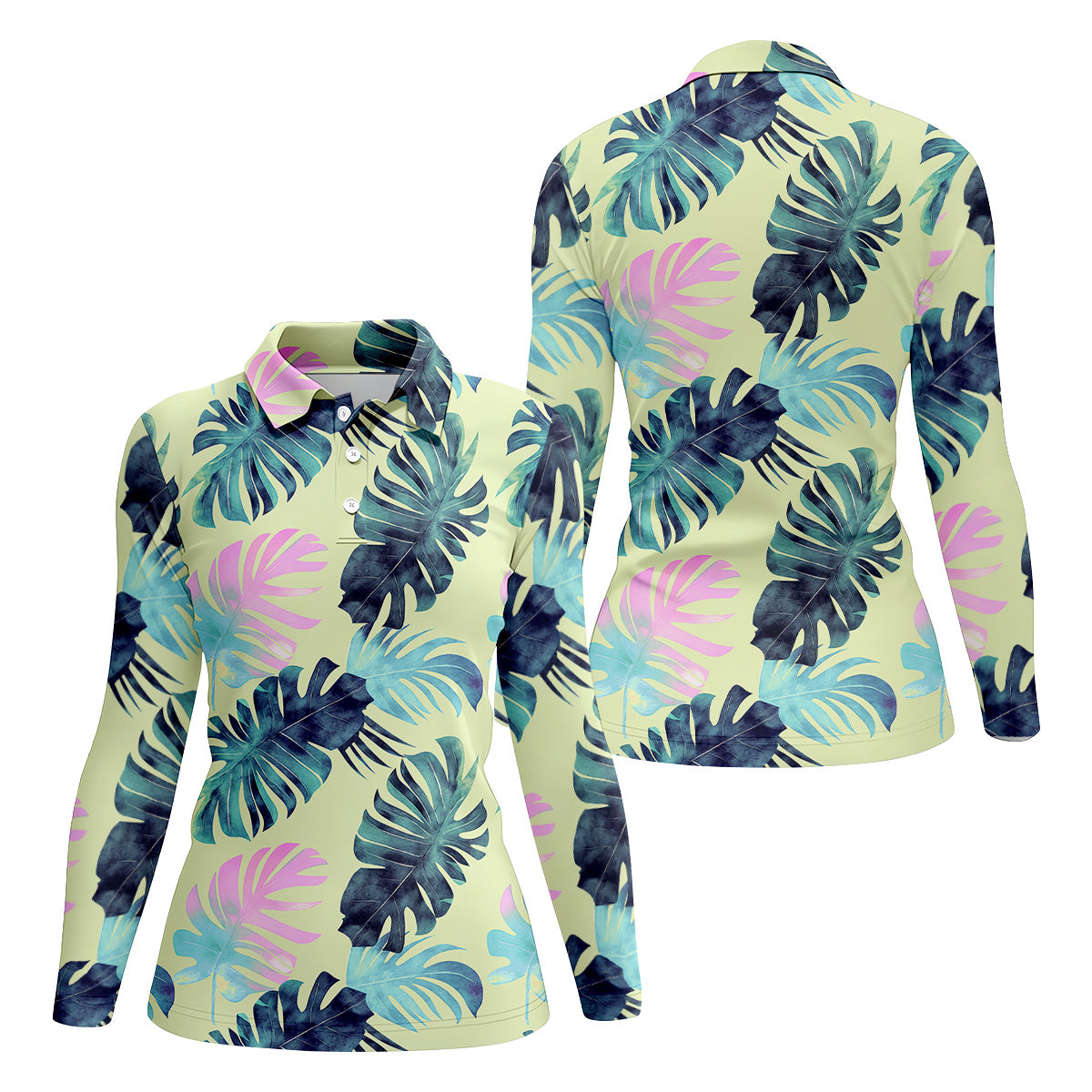Tropical Palm Leaves Sleeveless Womens Golf Shirts, Ladies Sleeveless Polo, Ladies Golf Shirts, Golfing Apparel