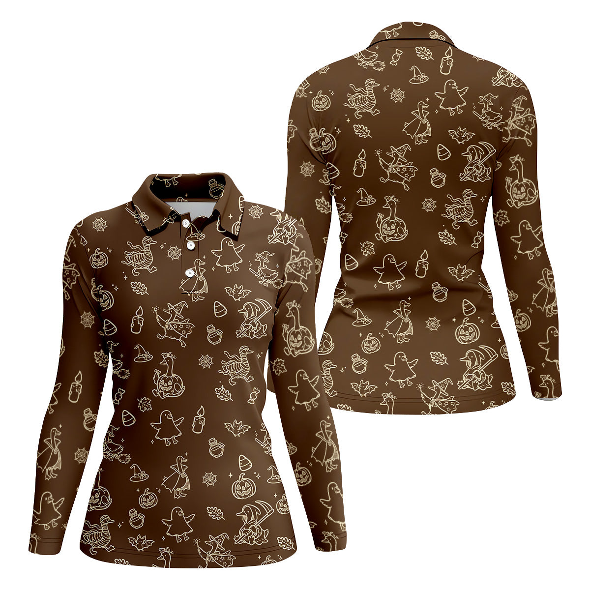 Goose Halloween Golf Shirt, Pumpkin Pattern Golf Shirt, Brown Golf Polo, Women Golf Top, Ladies Golf Shirts