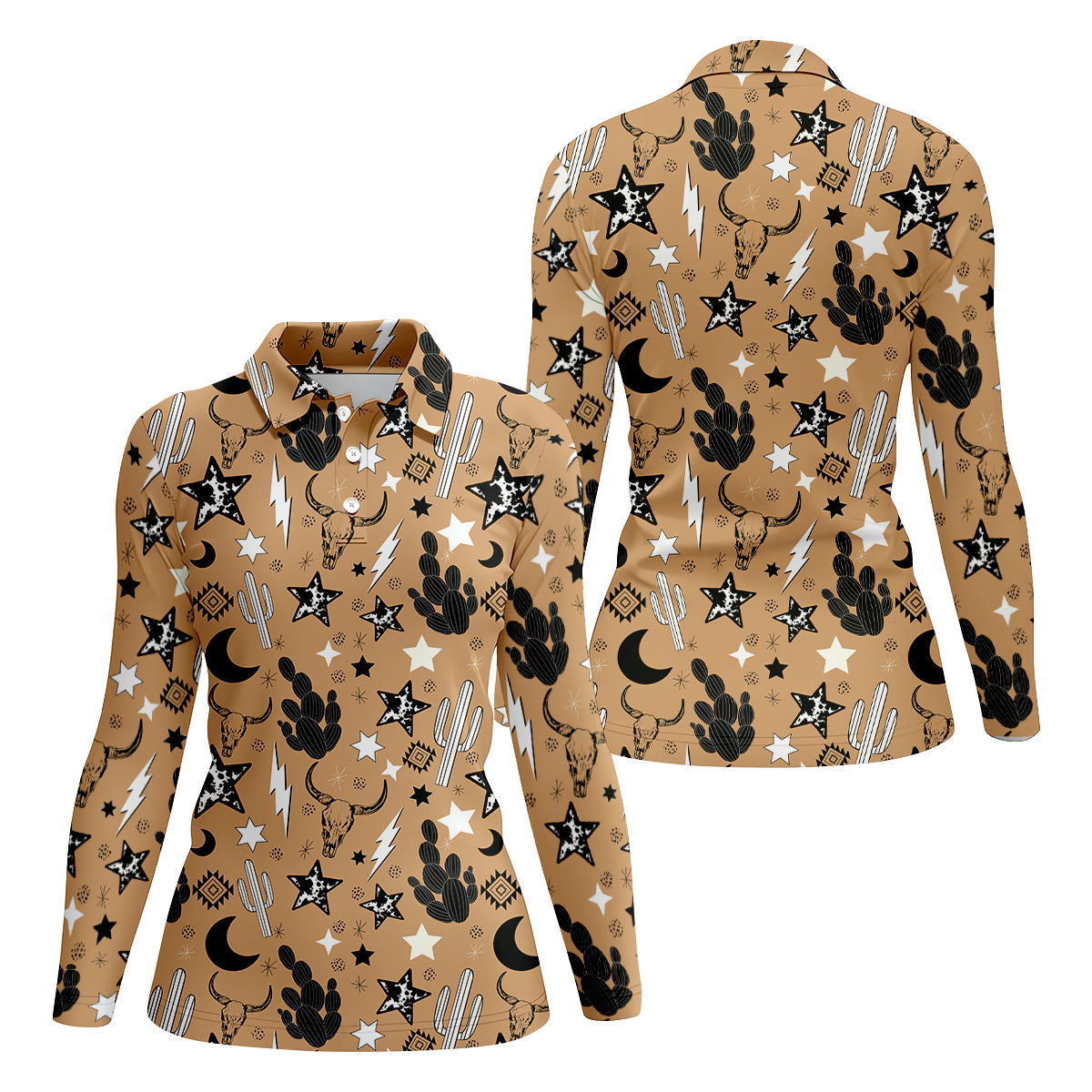 Western Star Seamless Pattern Ladies Sleeveless Polo, Ladies Golf Shirts, Golfing Apparel