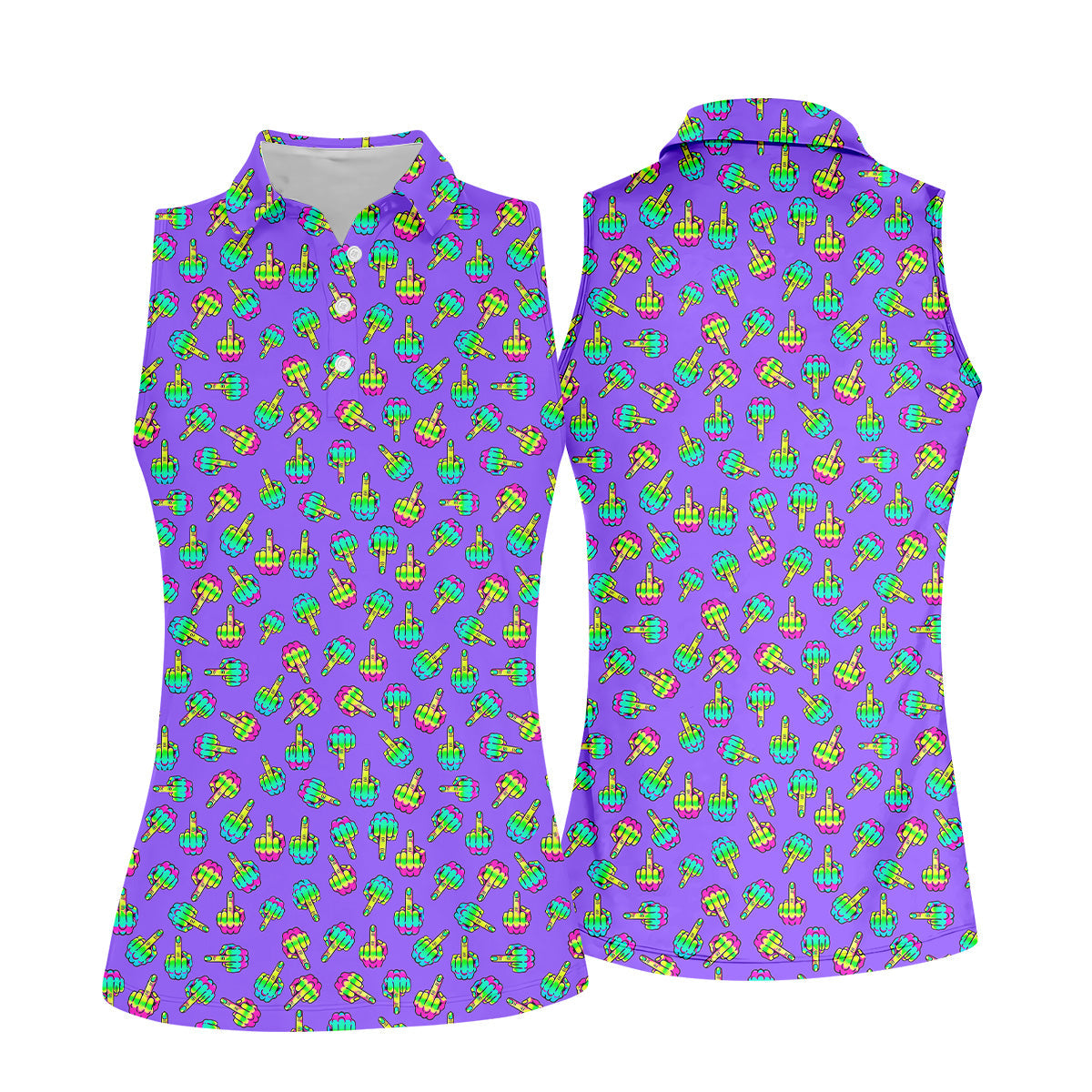 Neon Middle Finger Purple Golf Shirt, Funny Golf Shirt, Ladies Golf Polos, Cool Golf Gift